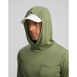 Men's Sun Protection Shirts UPF 50+ Long Sleeve Hoodie with 2 Pockets UV SPF Fishing Hiking Rash Guard Outdoor Shirts (Olive, Small)