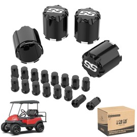 10L0L Golf Cart Center Caps and Lug Nuts - Black Golf Cart ITP SS Wheel Center Hub Caps(Outer Diameter 2.73''/4 PCS) and Wheel Lug Nuts (Thread Size 1/2"/16 PCS) Kit for Most EZGO Club Car