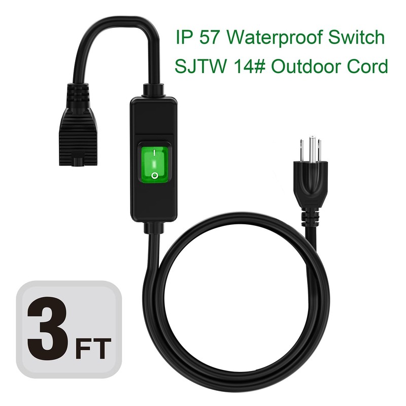 (3Feet) 3-Prong Outdoor Waterproof Extension Switch Cord, in-Line On/Off Switch