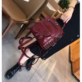 UTO Women Studded Backpack Purse PU Leather Convertible Ladies Rucksack Zipper Pocket Crossbody Shoulder Bag A Wine Red