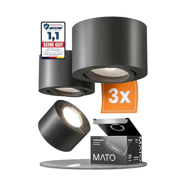 MATO MATO 3x LED Aufputz Spot schwarz - extra flach