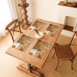 Kiatuniya Placemats Washable Place Mats Brown Modern Art Painting Boho Country House Style Abstract Wipe Clean Placemat Non-Slip Outdoor Table Mat for Holiday Banquet Kitchen Party Decoration Set of 4