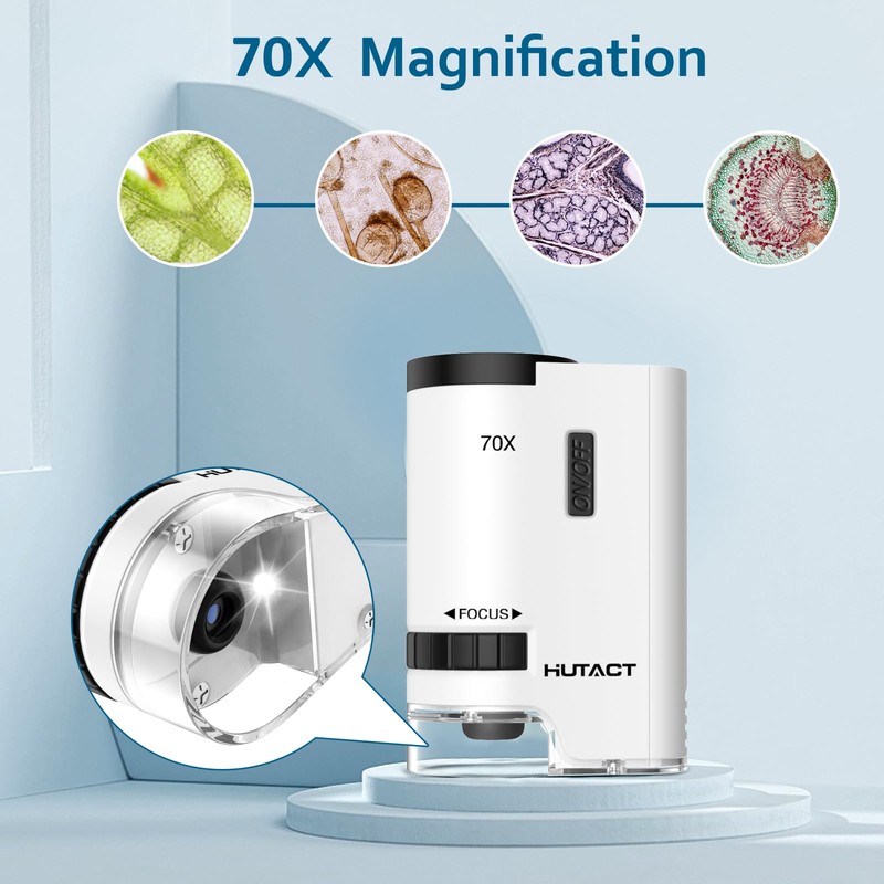 HUTACT 70 x Pocket Microscope for Kids, Portable Mini Handheld