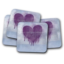 Silver Kangaroo Painted Heart Drinks Coasters - set of 4 drinks mats ideal new home present or housewarming gift