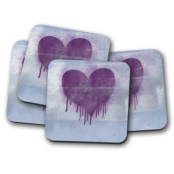 Silver Kangaroo Painted Heart Drinks Coasters - set of 4