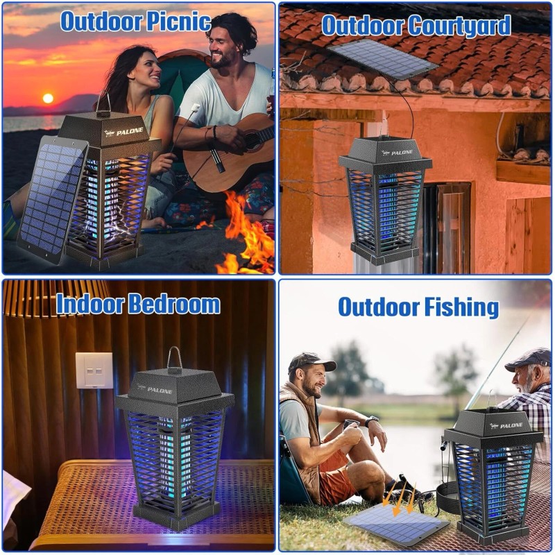 PALONE 4500V Solar Bug Zapper – Outdoor/Indoor Mosquito Killer with