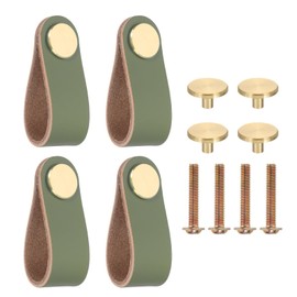 PATIKIL Leather Drawer Pulls, 4 Pack Leather Handle Center Cabinet Dresser Knobs with Screws for Dresser Cupboard Closet Doors, Green