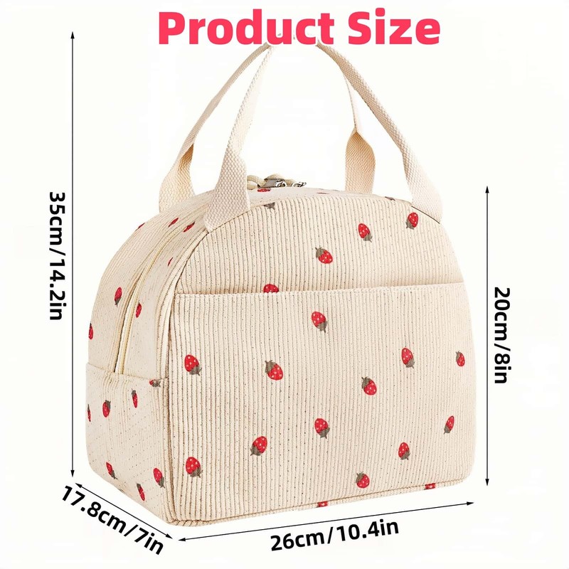 HOLADAWN Corduroy Insulated Lunch Bag for Women, Cute Cooler Lunch