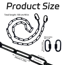 fKiZanthene Black Heavy Duty Metal Chain - 3.0MM Thick, 13MM Wide Links, 2 Detachable Clasps for Home Garden Shed Security, Hanging Lamps & Crafting Projects