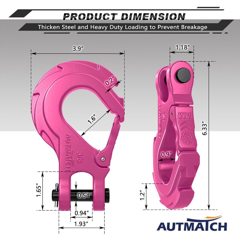 AUTMATCH Winch Hook 3/8" - Clevis Slip Hook with Safety
