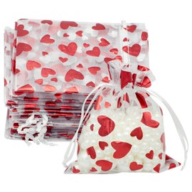 BEAUTY PLAYER Valentine's Day Organza Drawstring Bags, Pack of 50, 3.9 x 4.7 inches (10 x 12 cm), Mother's Day Gift Bags, Heart-shaped, Wrapping, Mesh Bag, Multi-purpose, Christmas Present Bag, Birthday Gift, Present, Candy, Accessories, Small Compartment Bags (3.9 x 4.7 inches (10 x 12 cm)