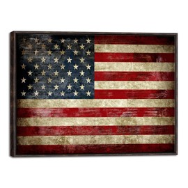 Pyradecor Walnut Framed Canvas Wall Art Old Vintage American Flag Canvas Prints Abstract Pictures Paintings for Office Home Decorations