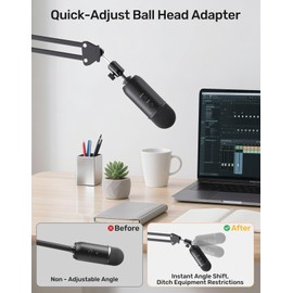 Ball and Socket Head Microphone Adapter with Angle Adjustment [All Metal], Universal Mic Stand Adapter for Audio Studio & Live Performance Mic Setups with 5/8" & 3/8'' Adapters