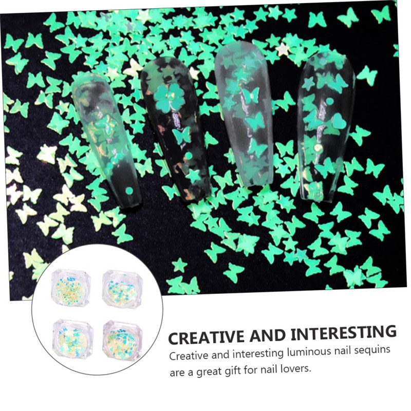 BIUDECO 4 Pack Manicure Luminous Sequins 5 Geometric Nail Art