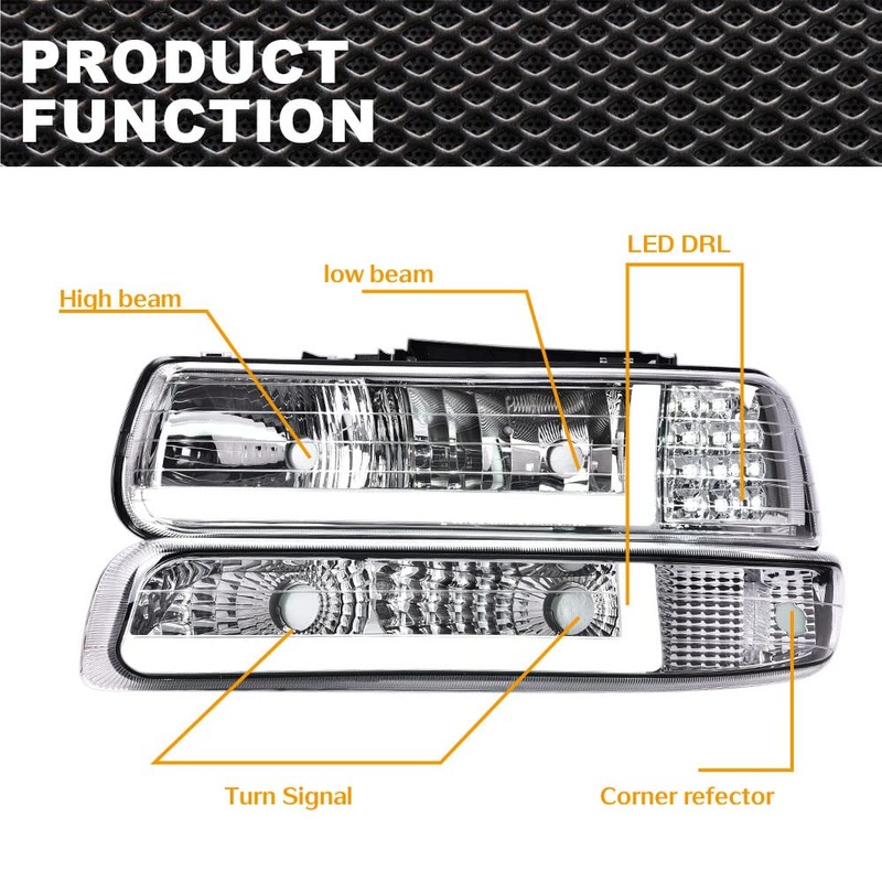 CNNELL LED Headlights Assembly Compatible with Chevy Silverado 1999-2002/ Suburban
