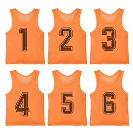 KINGSHORE Bibs for Kids and Adults, Set of 6, Numbered Plain, Lightweight, Breathable Mesh, Soccer, Basketball, Futsal, Unisex, Practice Games, Sports Events, orange, L