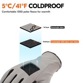 Vgo... 0°C/32°F Winter Men's Lightweight Lined Safety Work Gloves for Light Duty Works,Warehouse,Landscaping,Washable(L,Gray,AL8736FL)