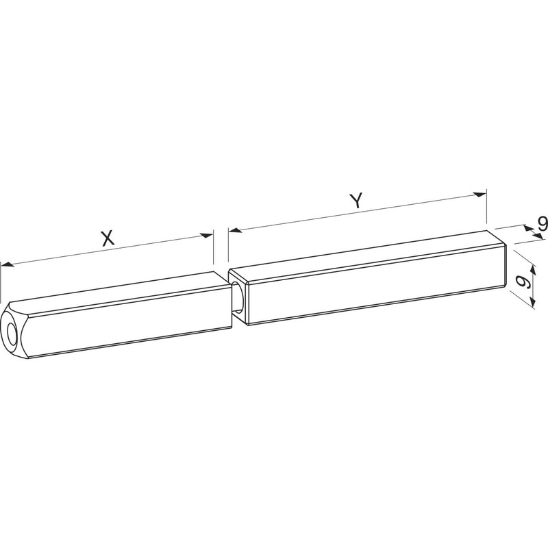 ECO Square spindle, 9 mm, split 50/75 mm (push pin)