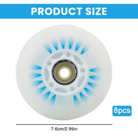 PORFOYO Inline Skate Wheels, 76 mm Luminous Roller Skates Wheels, Pack of 8, Inline Skate Parts Wheels with Ball Bearings, Universal PU Wheels for All Types of Roller Skates (76 mm)