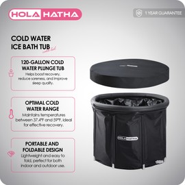 HolaHatha 120 Gal Ice Bath Tub, Portable Cold Water Plunge Recovery Tub w/Lid Cover