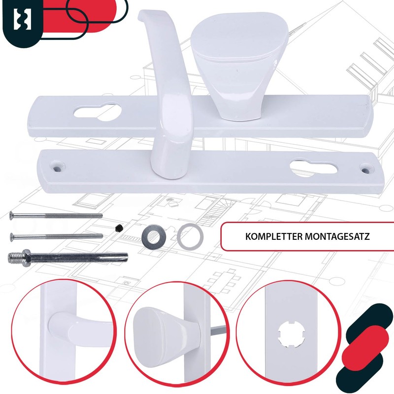 KOTARBAU® Door Handle Set 92 mm Long Plate White Profile