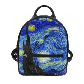 Showudesigns Van Gogh Starry Night Backpack Daypack College School Travel Shoulder Bag Small Backpack Mini Purse for Girls Women Casual Rucksack Blue