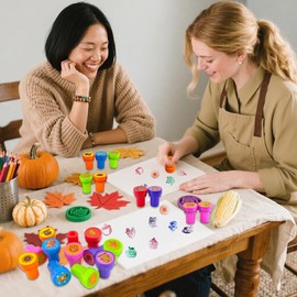 12 Pcs Fall Harvest Thanksgiving Print Stamp Set Self Inking Thanksgiving Pumpkin Turkey Stampers DIY Painting Festive Toy Stamps Gift Party Favors