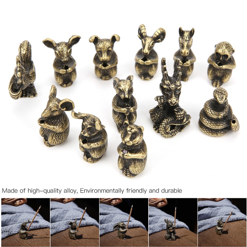 12Pcs Incense Holder Retro Zodiac Household Alloy Home Decoration for