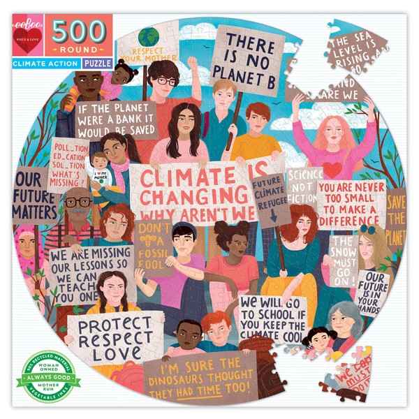 eeBoo: Piece and Love Climate Action 500 Piece Round Adult Jigsaw Puzzle, Jigsaw Puzzle for Adults and Families, Includes Glossy and Sturdy Pieces