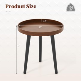 Giantex Round End Table, Mid Century Modern Side Table with Wooden Tray & Bamboo Legs, Sofa Couch Accent Table, Small Coffee Table for Small Space Living Room, Nightstand for Bedroom, Walnut