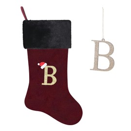 Yehnois - Medias de Navidad bordadas de 20 pulgadas, medias de Navidad de terciopelo borgoña, decoración de temporada de día festivo y regalo de Navidad (V)