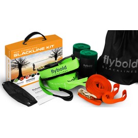 flybold Slackline Kit for Kids and Adults - 57 ft Balance Rope with Training Line, Tree Protectors, Arm Trainer, Ratchet Cover, and Carry Bag - Ideal for Tightrope Walking and Slackline Zipline