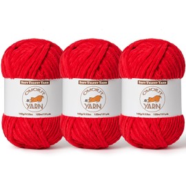 3 Pack Red Fluffy Velvet Yarn for Crocheting, Chunky Chenille Baby Blanket Yarn for Crocheting, Soft Fuzzy Puzzle Yarn for Knitting, (100g/3.53oz Each) Bulky Thick Amigurumi Crochet Yarns