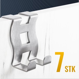 RICOO Premium Door Hooks, MH001-7, Over Door Hanger, Stainless Steel Over The Door Hook, Set of 7, Perfect for Bedroom, Bathroom, Kitchen, and More, Robust 1mm Thickness, 5x6x4,5 cm