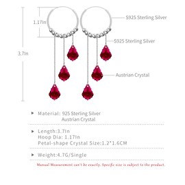 925 Sterling Silver Handmade Hoop Earrings with Austrian Crystal Petal Shape Tassels, Boho Dangle Style, strandard, Sterling Silver Crystal, austrian crystal