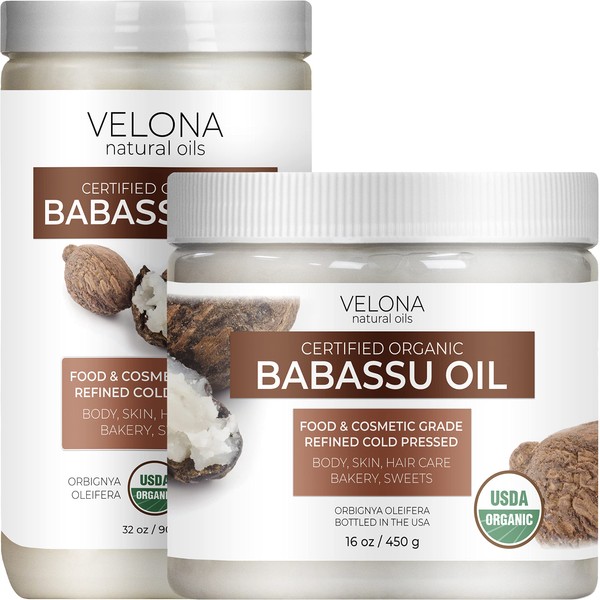 velona Babassu Oil USDA Certified Organic - 48 oz | 100% Pure and Natural Carrier Oil | Refined, Cold Pressed | Face, Hair, Body & Skin Care and Cooking | Use Today - Enjoy Results