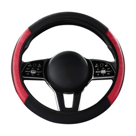 Yuauy Car Steering Wheel Cover Carbon Fibre Breathable Anti-slip Protector for Car Accessories Auto Car Without Inner Ring Red