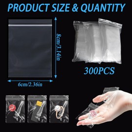 PXBSNB Pack of 300 Ziplock Bags 6 x 8 cm, Transparent Zip Bags Small, Polyethylene Plastic Bags, Small, Resealable Ziplock Bags for Jewellery Food