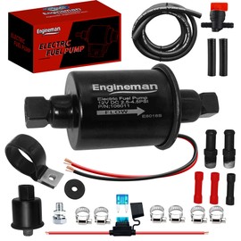 ENGINEMAN Universal Electric Fuel Pump 12V 2.5-4.5 PSI Inline External 5/16 Inch Compatiable with Gas Diesel Marine Carburetor Marine E8016S with 6.56 FT 5/16" ID Fuel Line Hose