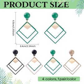 CRAFTYMELODY 4 Paar 4 Farben Legierung Rhombus Ohrstecker 49x34mm Statement Post Ohrring Vintage Geometrie Bunte Baumeln Ohrringe Zubehör