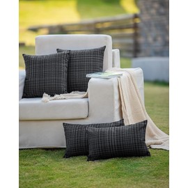 HPUK Farmhouse Outdoor Waterproof Throw Pillow Covers Pack of 2, 20x20 Inch Decorative Garden Cushion Covers for Patio Tent Balcony Bench Tent Couch Sofa, Solid Accent Pillow Covers, Black