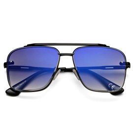 Retro Square Aviator Gradient Sunglasses Fashion Trendy Costume Eyewear Tony Stark Sun Glasses for Men Women- Black/Gradient Dark Blue