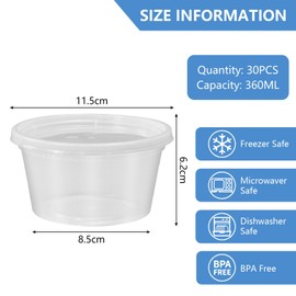 Kleemeiero Pack of 30 Reusable Plastic Containers Storage Containers with Lids 360 ml Food Deli Container 12 oz Plastic Cups with Lid Storage Container Storage Cups for Food