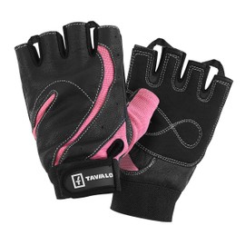 TAVIALO Fitness Gloves Training Gloves for Women Size M (16-19 cm) Pink Black Double Reinforced Palm and Back with Leather