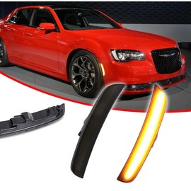 JDICY Amber Side Marker Lamps Front Smoked Lens ABS Housing Bulbs 2015-2023 for Chrysler 300 C Platinum 15-17 & Limited 15-19 & C 15-19 21 23 & S 15-19 21-23 & 3.6/Hemi 17-19 Smooth XSW0288