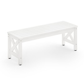LUE BONA HDPS Outdoor Bench with Crossed Legs, Outdoor Benches Weatherproof 2-Person Backless, All-Weather Heavy-Duty Garden Bench for Porch, Patio, Lawn and Backyard, White