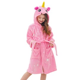 Doctor Unicorn Girls Fleece Hooded Robe Toddler Warm Fuzzy Bathrobe Pink 3-4 Years