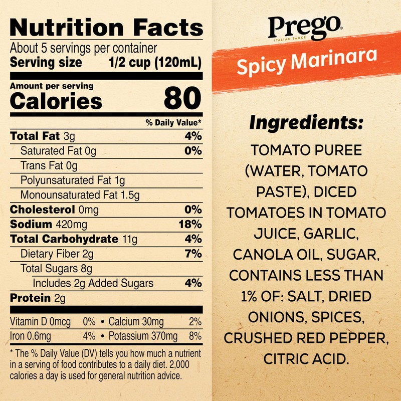 Prego Spicy Marinara Pasta Sauce, 24 oz Jar (Pack of