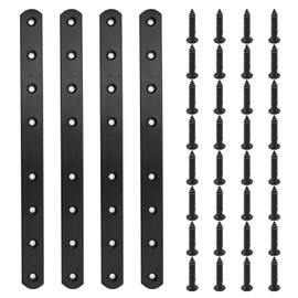 SYOWADA 4 Pack Black Iron Flat Mending Plates, Heavy-Duty Straight Brace Brackets for Wood Repair, Metal Connectors with Screws for Wooden Furniture Fixing