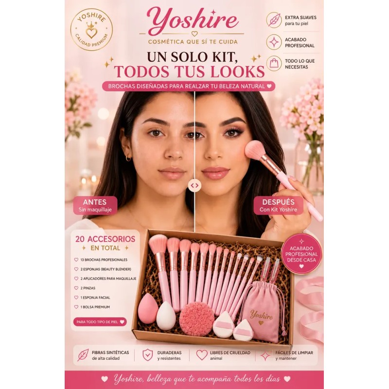 Kit Brochas Maquillaje Profesional 20 Piezas Beauty Blender